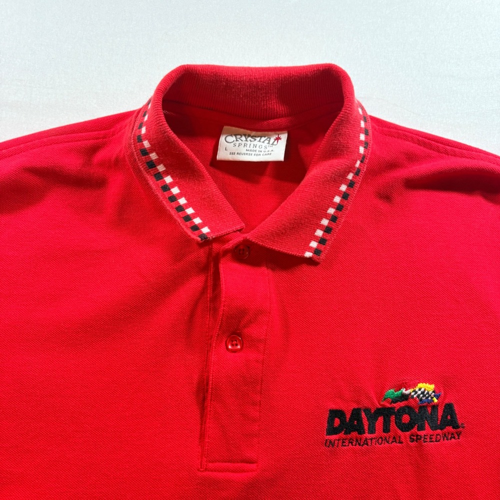 Crystal Springs Daytona International Speedway Polo Shirt Mens Large Red Vintage